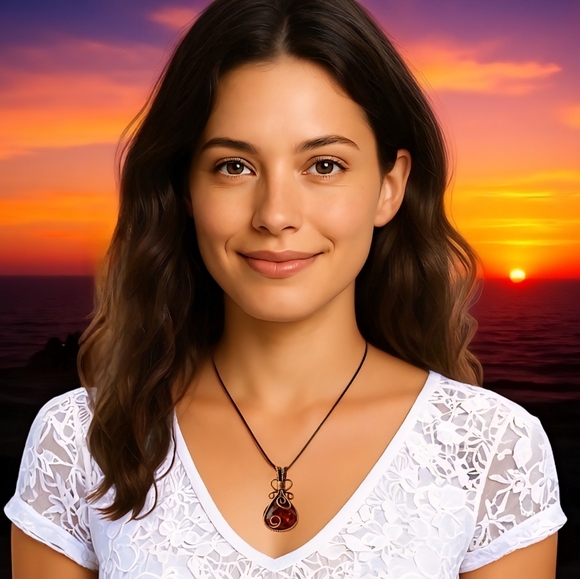 Boho Chic Genuine Garnet Copper Wire Wrapped Pendant Statement Necklace - Picture 3 of 13